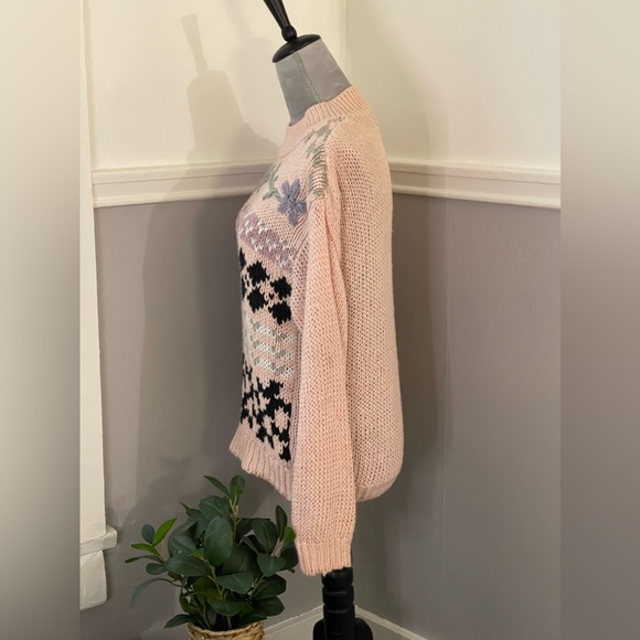 Vintage 80’s Spice Of Life Pink Floral Chunky Knit Sweater - Picture 3 of 11